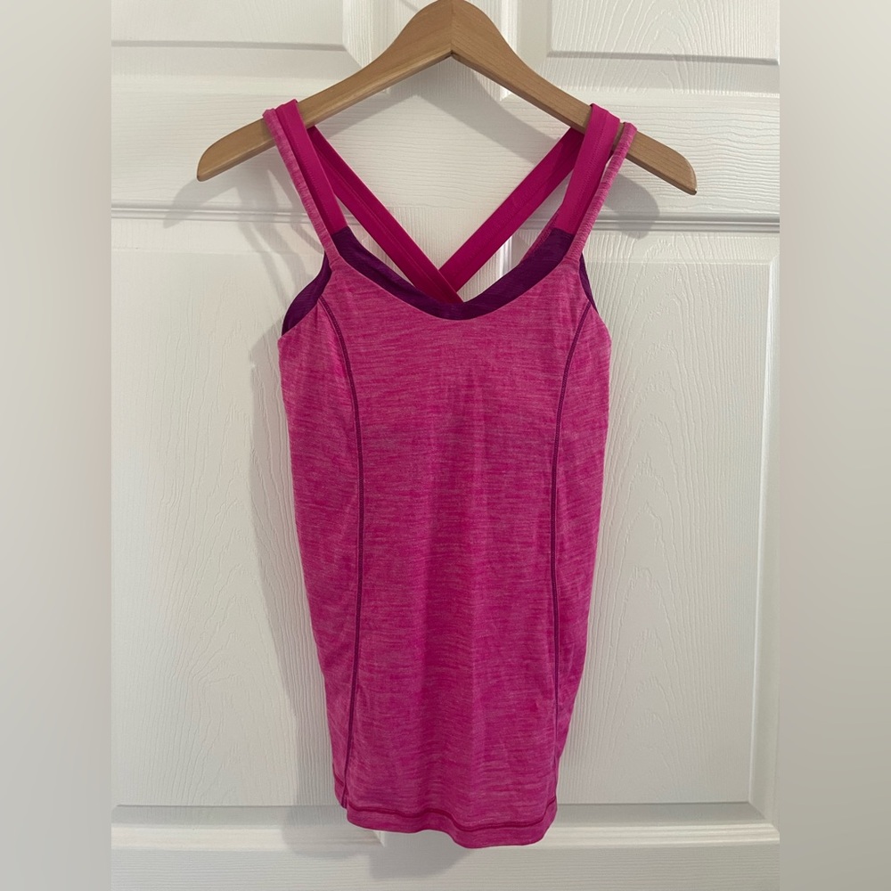 EUC Lululemon Magenta Double Layer Strappy Tank with Shelf Bra.